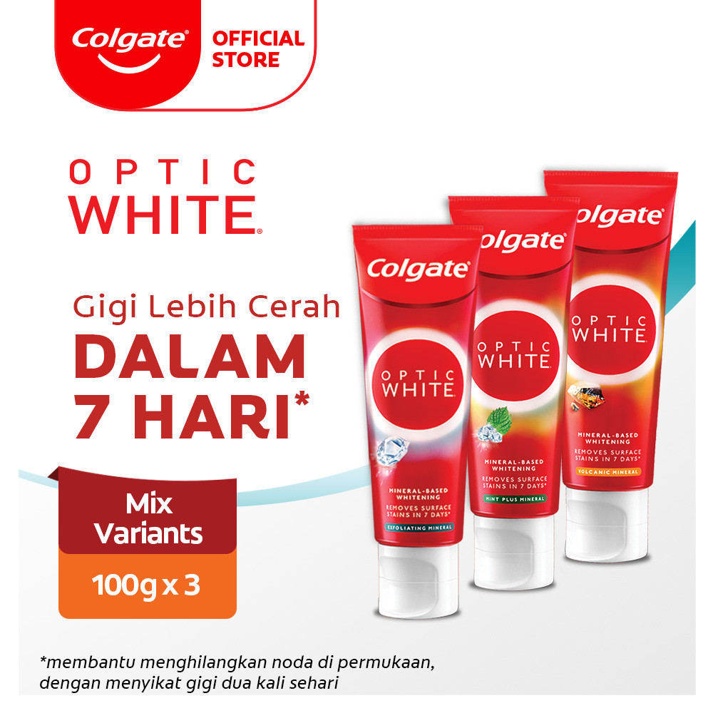 Colgate Optic White Whitening Toothpaste 100g Mix - Pasta Gigi (3pcs)