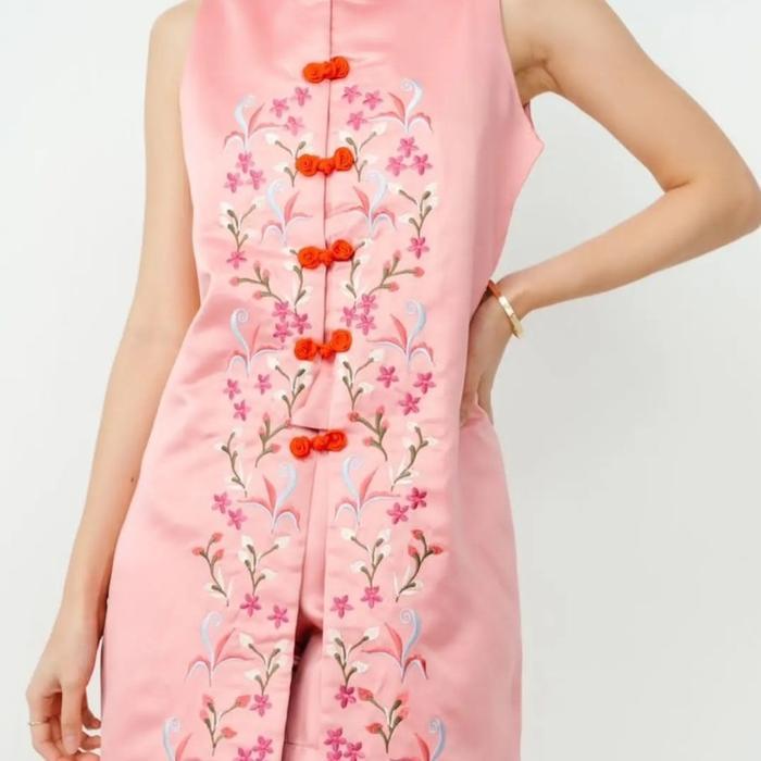 cheongsam set premium/dress cheongsam/dress imlek/baju imlek/cheongsam - maroon