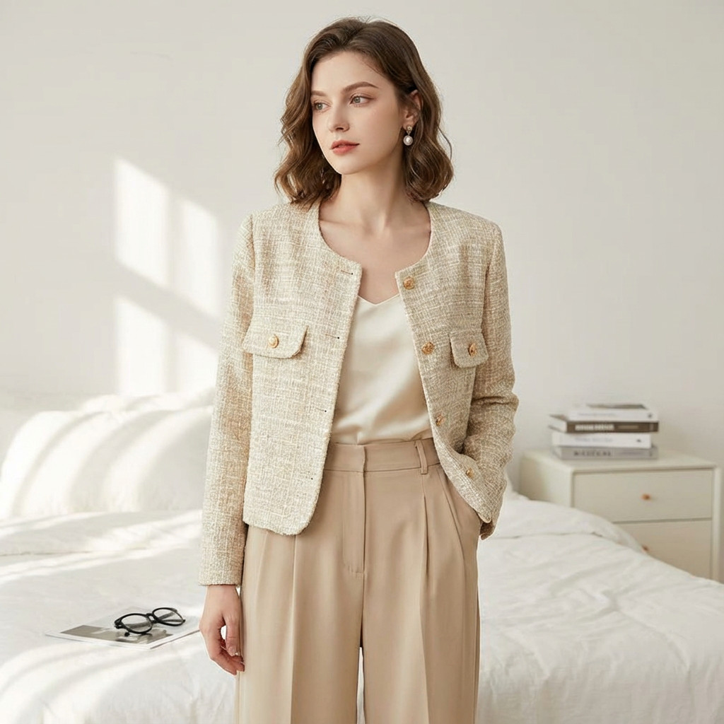 casual  winter crop top blazer tweed jacket Rich girl aesthetic Tweed cardigan Size XS - 3XL