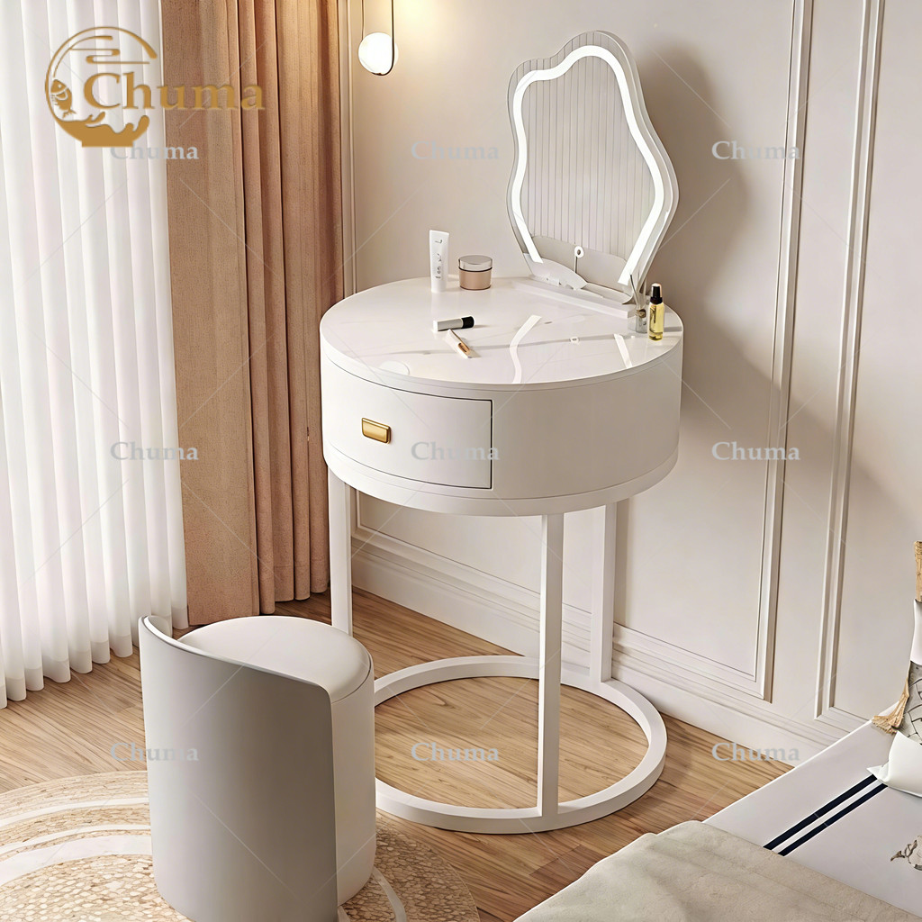 Meja Rias Sintered Stone Meja Rias Dengan Cermin Meja Rias Lampu LED Meja Kamar Tidur Batu Sinter Me