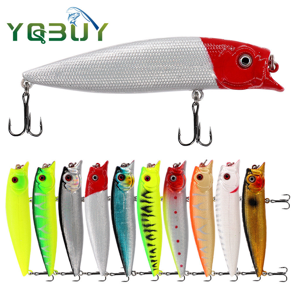 Fishing Lure 9.5cm/12g Hard Bait Popper Lure with Treble Hook Life-Like 3D Eyes Swimbait Fishing Bai