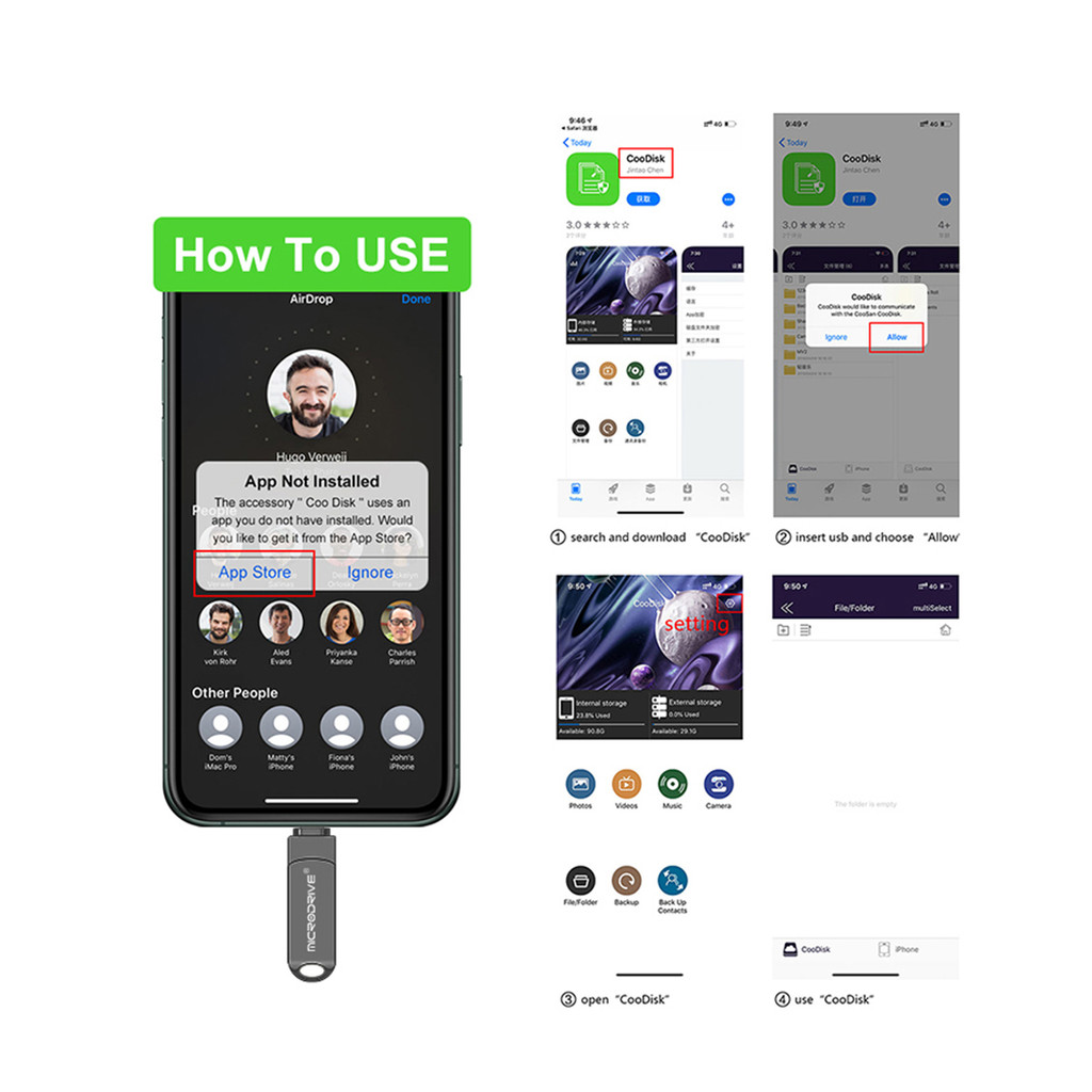 Usb 30 Flash Drive for iPhone otg 2 in 1 32GB64GB128GB256GB512GB usb30 Pendrive for Iphone789111314X