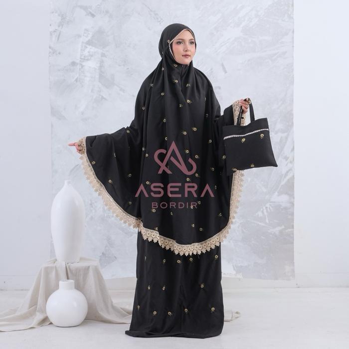 Promo Guncang Mukena Dewasa 2in 1 Inayah Full Bordir Jumbo - hitam, Jumbo Terlaris