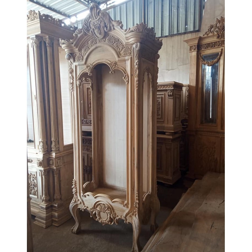 Lemari hias single jati ukiran jepara mentah hrg pengrajin FG3