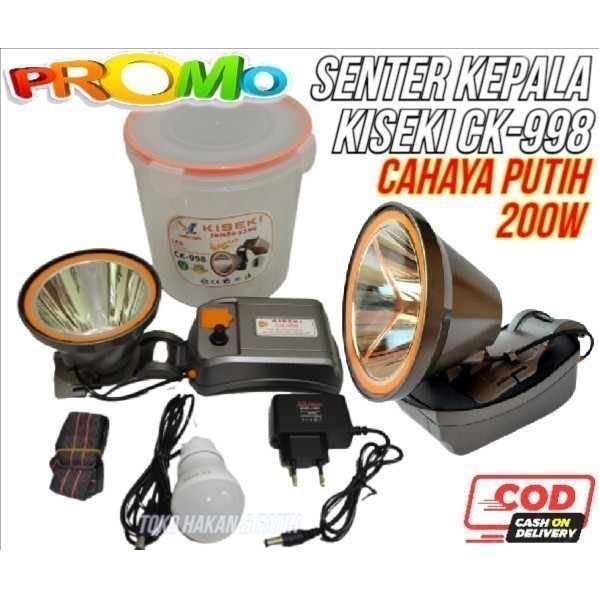 Senter Kepala LED Charger Super Terang Kiseki 200 Watt CK-998 / Senter Kepala LED KISEKI CK998 - Hea