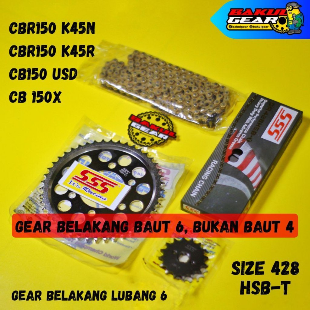 Gear set SSS CB150X CBR 150R K45R K45N 6 LUBANG CB150R 2021 Rantai 428
