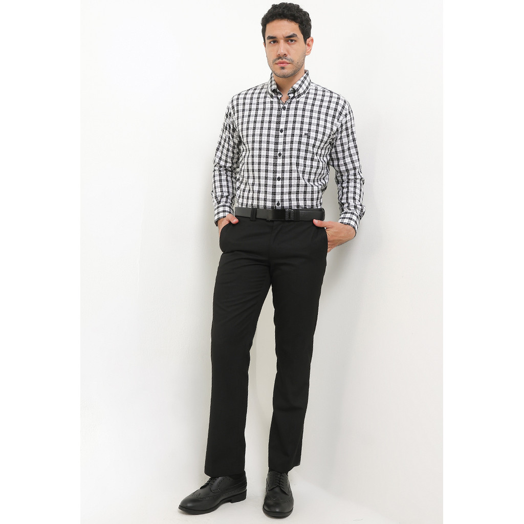 Kemeja Lengan Panjang Guy Laroche Check Roge - Leen Black Cotton