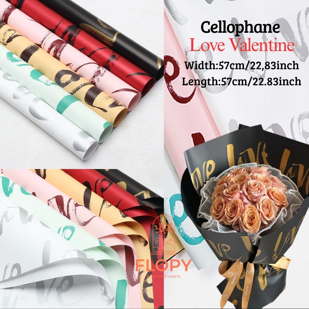 FLOPY - [ 5Lembar ] FWLL Cellophane Love Valentine / Wrapping Valentine Florist / Kertas Wraping sol