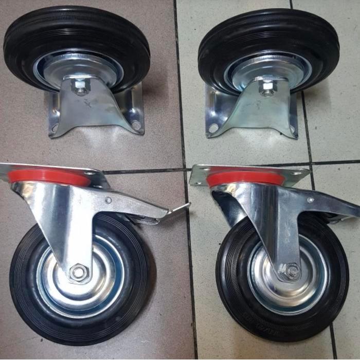 roda troli karet 8 inch putar rem mati