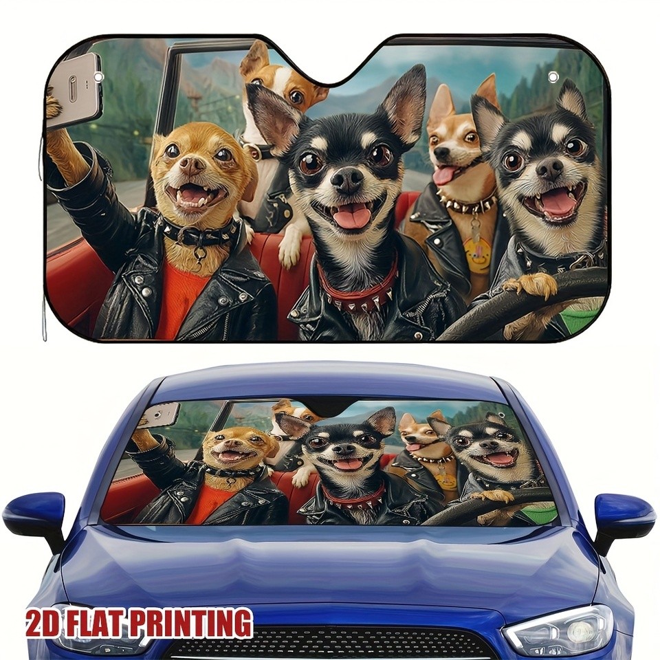 1pc Chihuahua Biker Gang HighQuality Car Sun Shade, A MustHave Accessory For A Comfortable Driving E