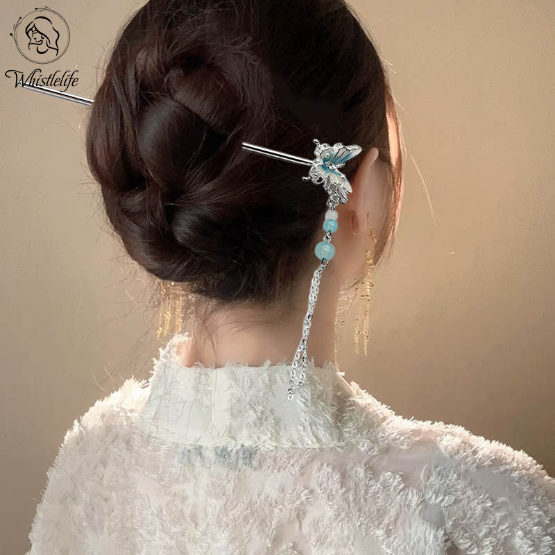 COD Jepit Rambut Kupu-kupu Wanita Model Hanfu Sederhana Rumbai Biru Lapis Modern Aksesori Hanfu