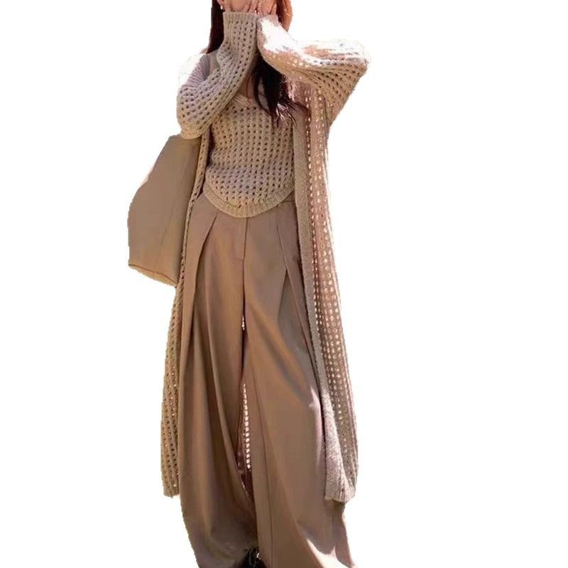 [Saror]Pakaian Luar Gaya Korea Rompi Rajut Set Dua Potong Atasan Wanita Jaket Tipis