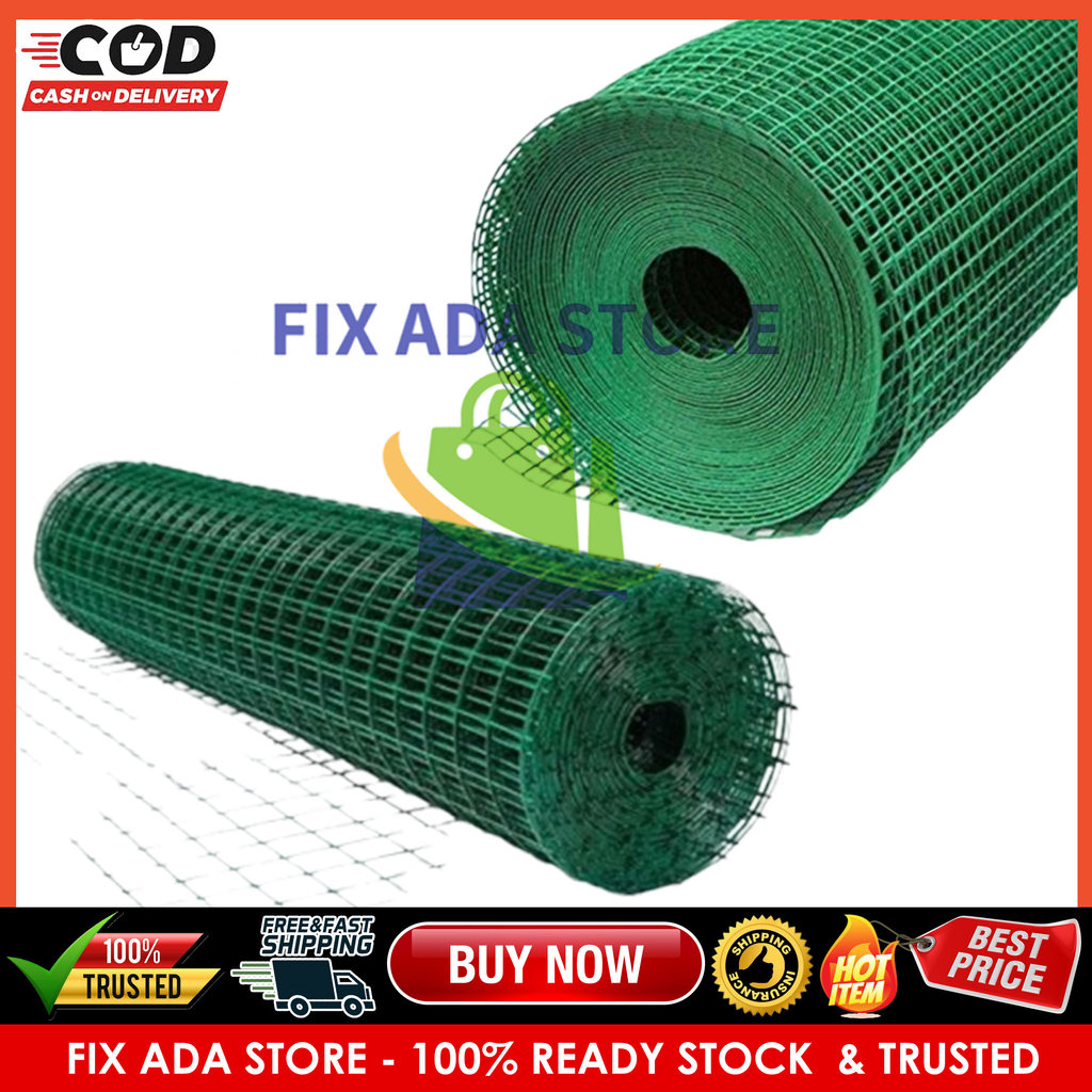 Kawat Ram Loket Pvc Warna Hijau Ijo 10 Meter 1 Roll Ayakan Pasir Kandang Ayam Pagar Hewan Peliharaan