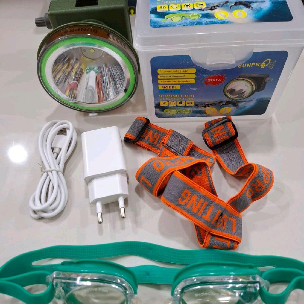 Senter Kepala Selam Sunpro 280W S 8962 Bonus Kacamata Renang Baterai 4000mAh  Headlamp Senter Kepala