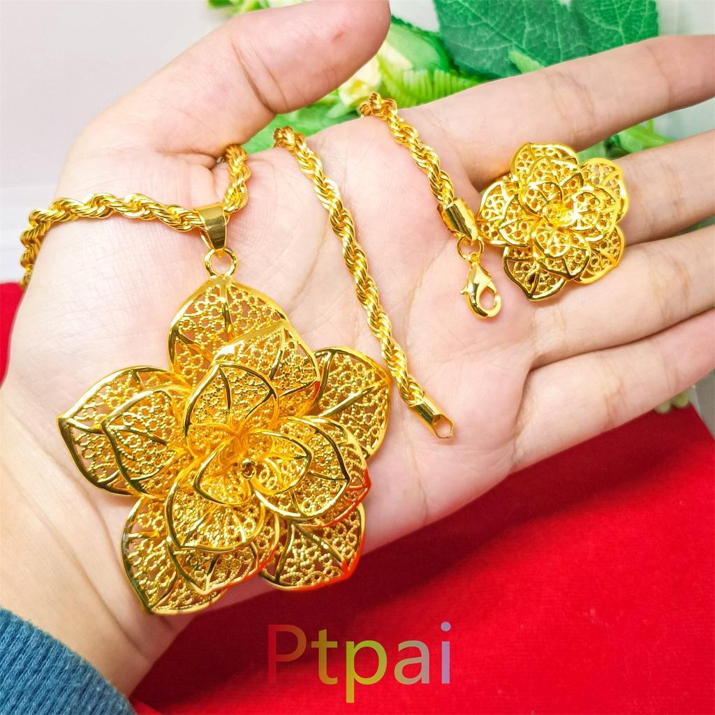 set kendari kalung+Cincin mawar dewasa lapis   Besar bunga fashion dubai xuping