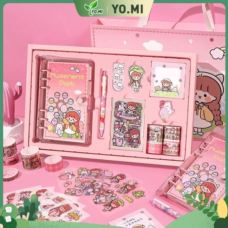 Set Buku Catatan & Stiker Lucu Korea - Hampers Jurnal Stiker & Buku Harian Lucu untuk Anak Perempuan