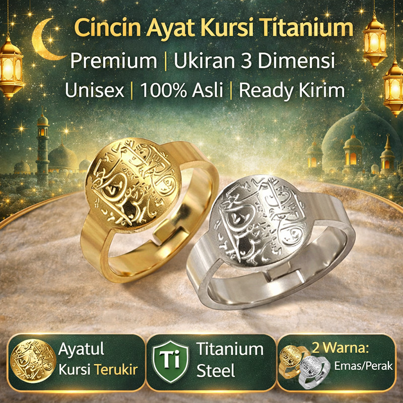 [PROMO RAMADAN] Cincin Ayat Kursi Titanium Anti Karat  Lafadz Allah  Muhammad Cincin Berkah Perlindu