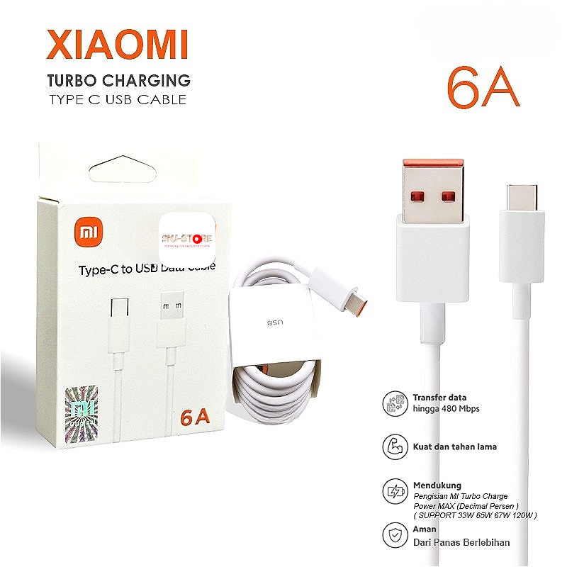 kabel data xiaomi 6A 67W/65W Mi Kabel Charger Turbo Kabel USB Tipe C Pengisian Cepat untuk Xiaomi 12