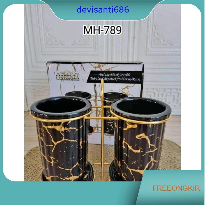 Tempat Sendok Garpu Keramik Marble Fiorenza Hitam Putih
