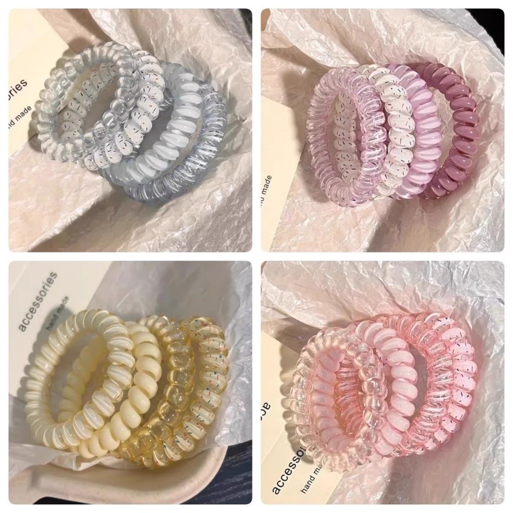 •KEDAI SALSA• IR2183 Ikat Rambut Karet Spiral Glitter Elastis Set isi 4pcs Aksesoris Rambut Fashion