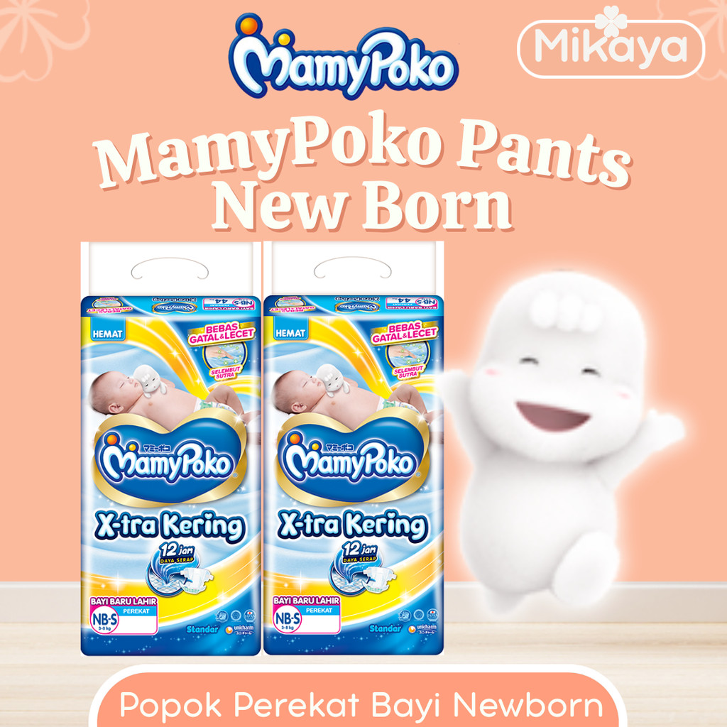 MamyPoko Popok NEWBORN Popok Perekat Bayi Baru Lahir Newborn NB-S 44 Mamypoko Xtra Kering Popok Bayi