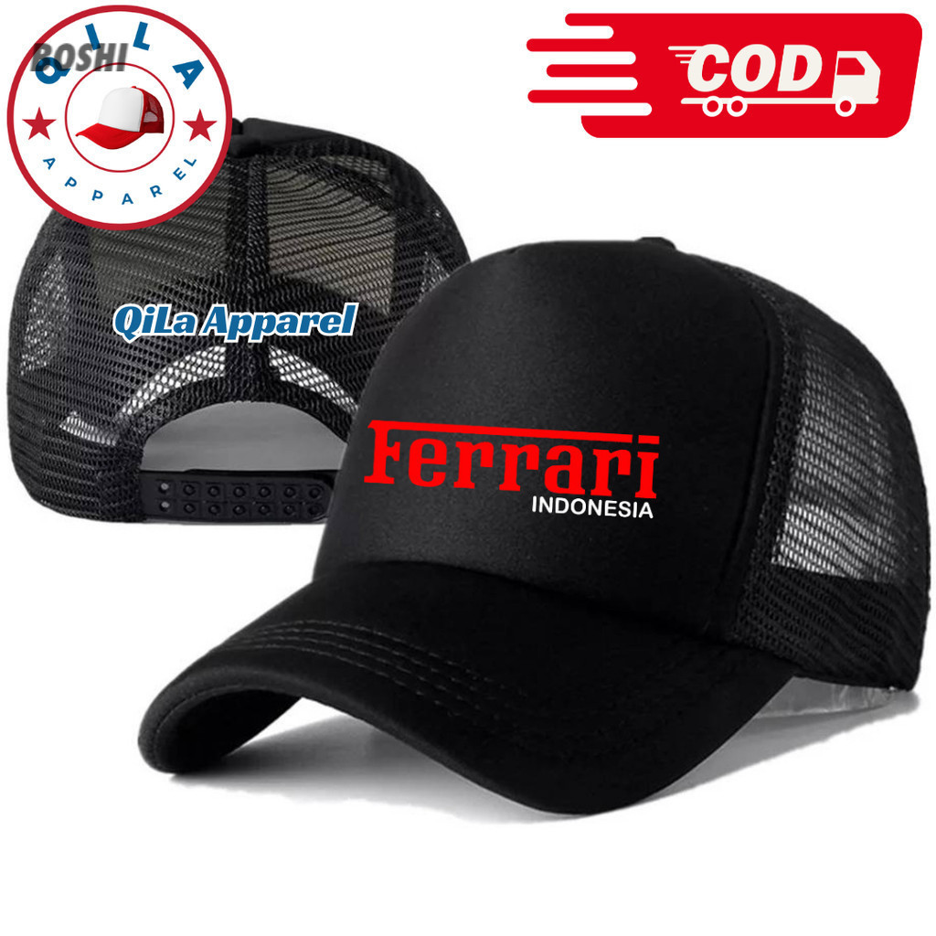 Topi Trucker FERRARI - Topi Distro FERRARI Logo - Topi FERRARI Premium - Topi Pria Dewasa - Topi Pri