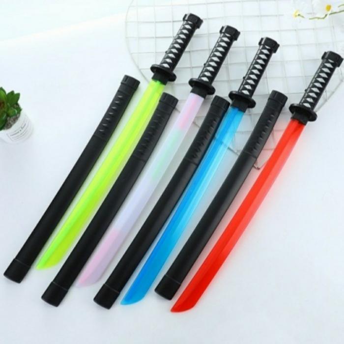 (Time Sport Store) samurai plastik led nyala bersuara mainan pedang samurai katana mainan - Biru