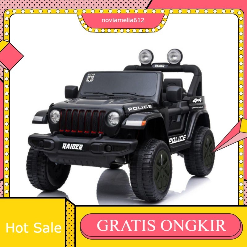 Mainan anak mobil aki Jeep Rubicon Police