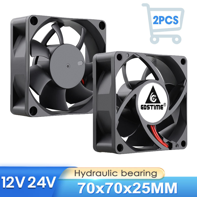 Gdstime 2PCS DC 12V 24V 7025 Ventilation Cooler 7cm Brushless Cooling Fan 70x70x25mm Axial Fan for P