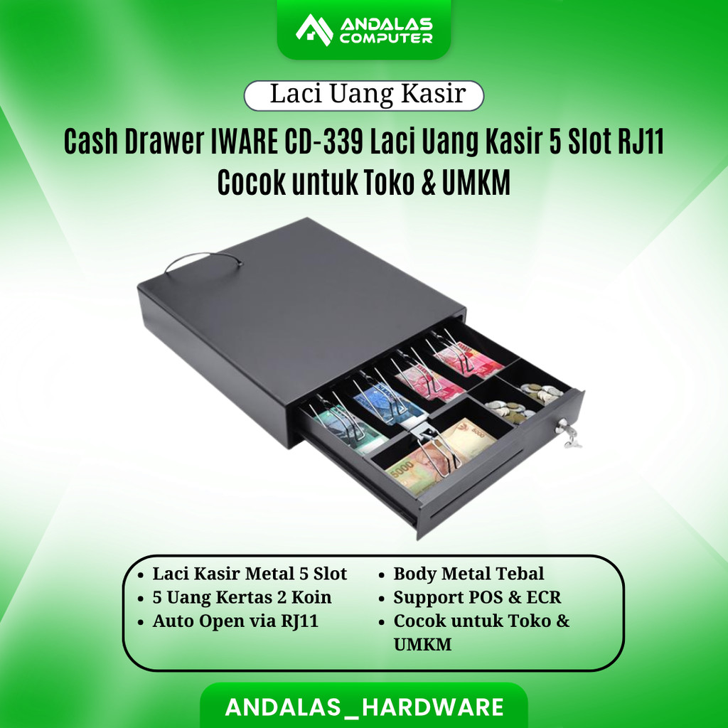 CASH DRAWER IWARE CD-339 LACI UANG KASIR 5 SLOT UANG KERTAS MURAH LACI KASIR METAL