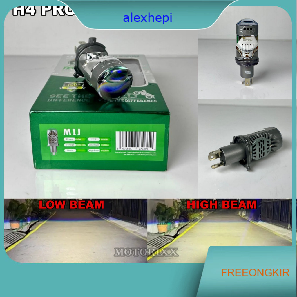 Lampu Utama Mini Biled Projector H4 M1J RTD Rayton Bluelens 50 Watt Kipas Pendingin