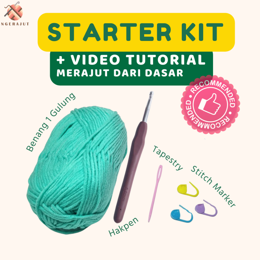 Starter Kit Belajar Merajut untuk Pemula dengan Benang dan Alat Rajut