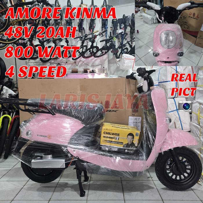 SEPEDA MOTOR LISTRIK AMORE KINMA SEPEDA LISTRIK 800 WATT 48V 20AH GARANSI RESMI - Pink