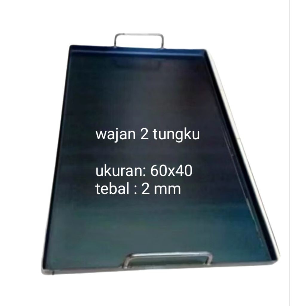 Wajan Roti Bakar 2 Tungku/Wajan Burger/Kebab 60x40 cm Bahan Plat Baja Hitam Carbon Anti Lengket