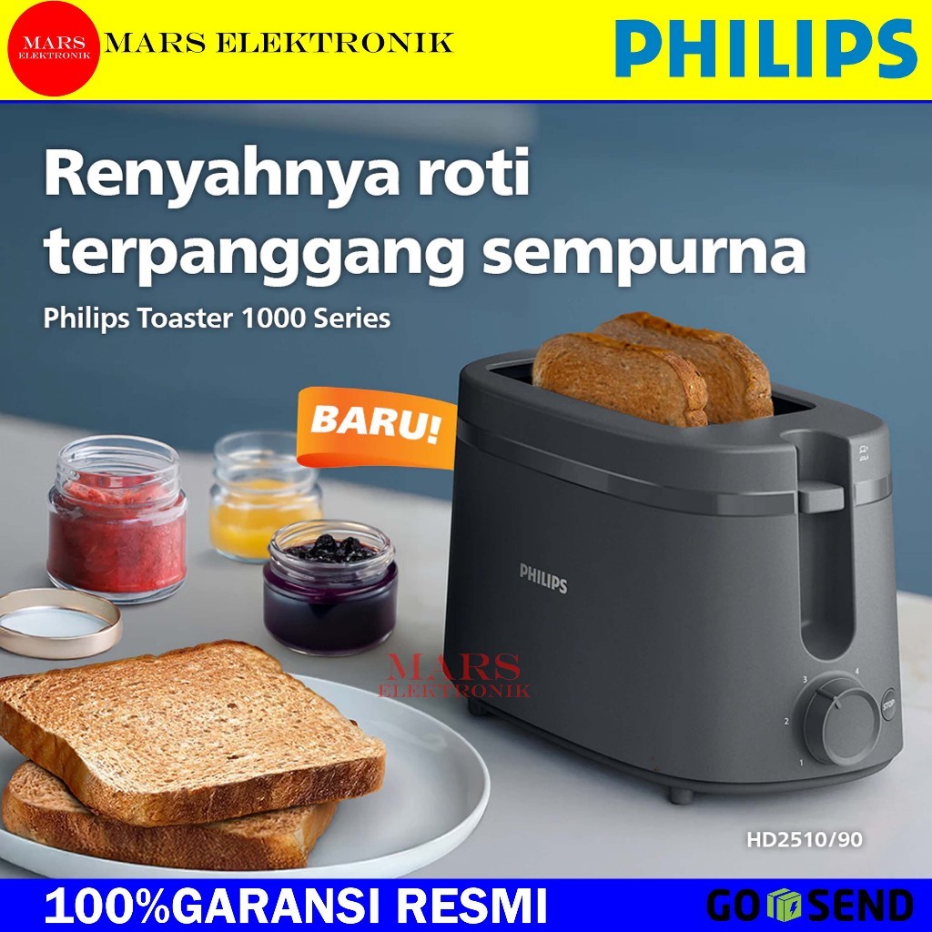 PHILIPS TOASTER HD2510 /90 HITAM  - PHILIPS PEMANGGANG ROTI PHILIPS TOASTER