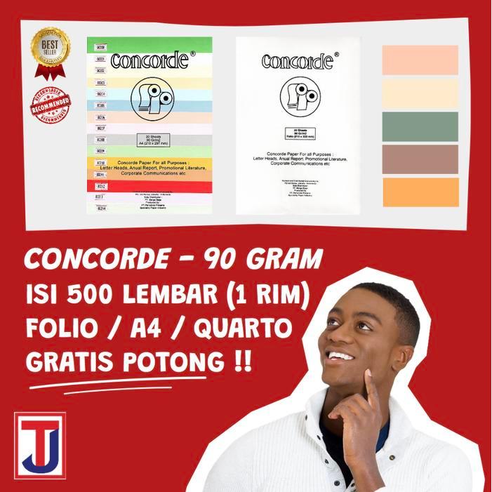 HOT PRODUK KERTAS CONCORDE ISI 500 LEMBAR (1 RIM) FOLIO F4/ A4/ QUARTO 90 GRAM - Putih, A4-Serat Sea
