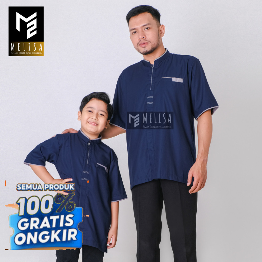 Baju Koko Couple Ayah Dan Anak Bahan Katun Toyobo Baju Muslim Pria Model Kemko Polos Lengan Pendek W
