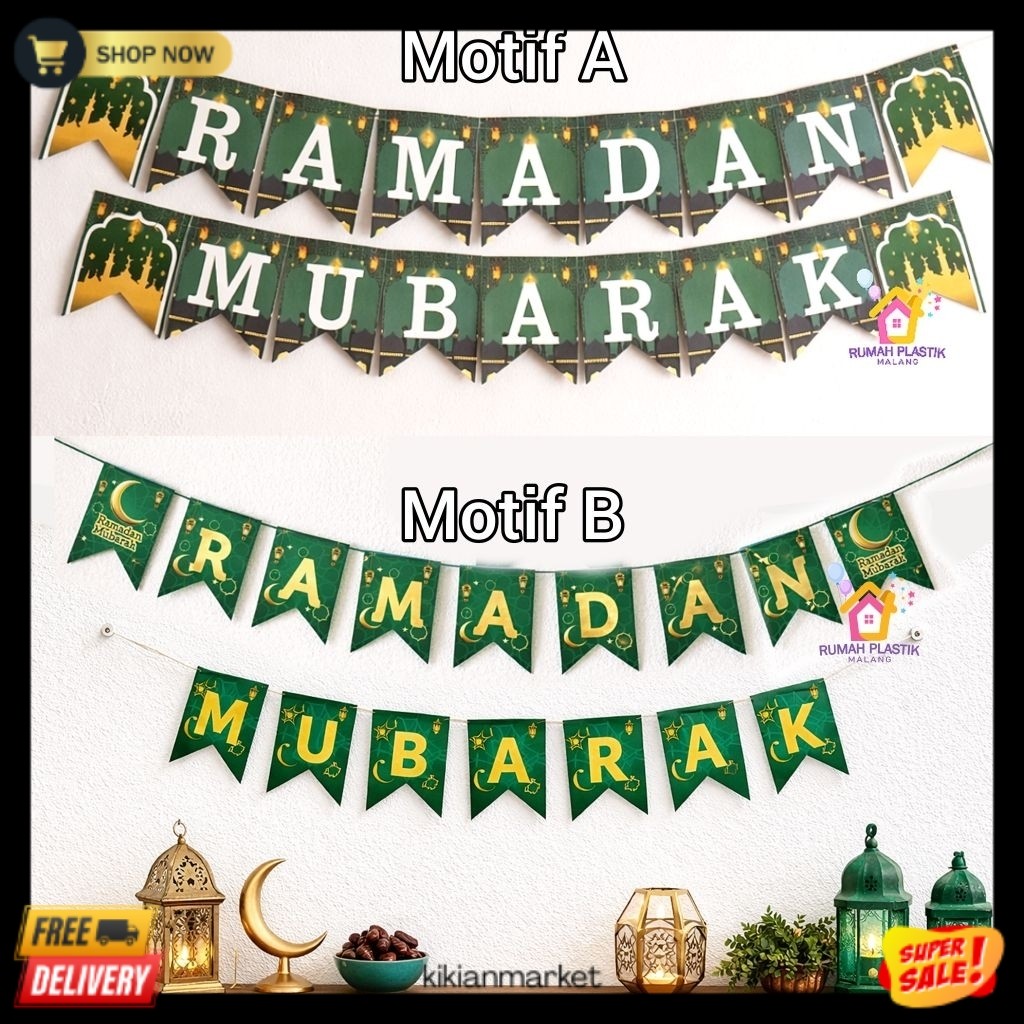 kkm FLAG RAMADAN MUBARAK  kertas gantung banner ramadhan puasa lebaran eid idul fitri hiasan hias de