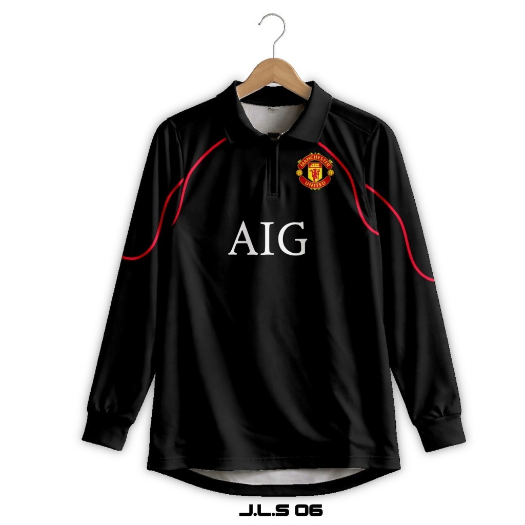 ERFO - JLS06 - Jersey MU Hitam AIG 2006 Lengan Panjang – Kaos Bola Manchester United Retro Premium