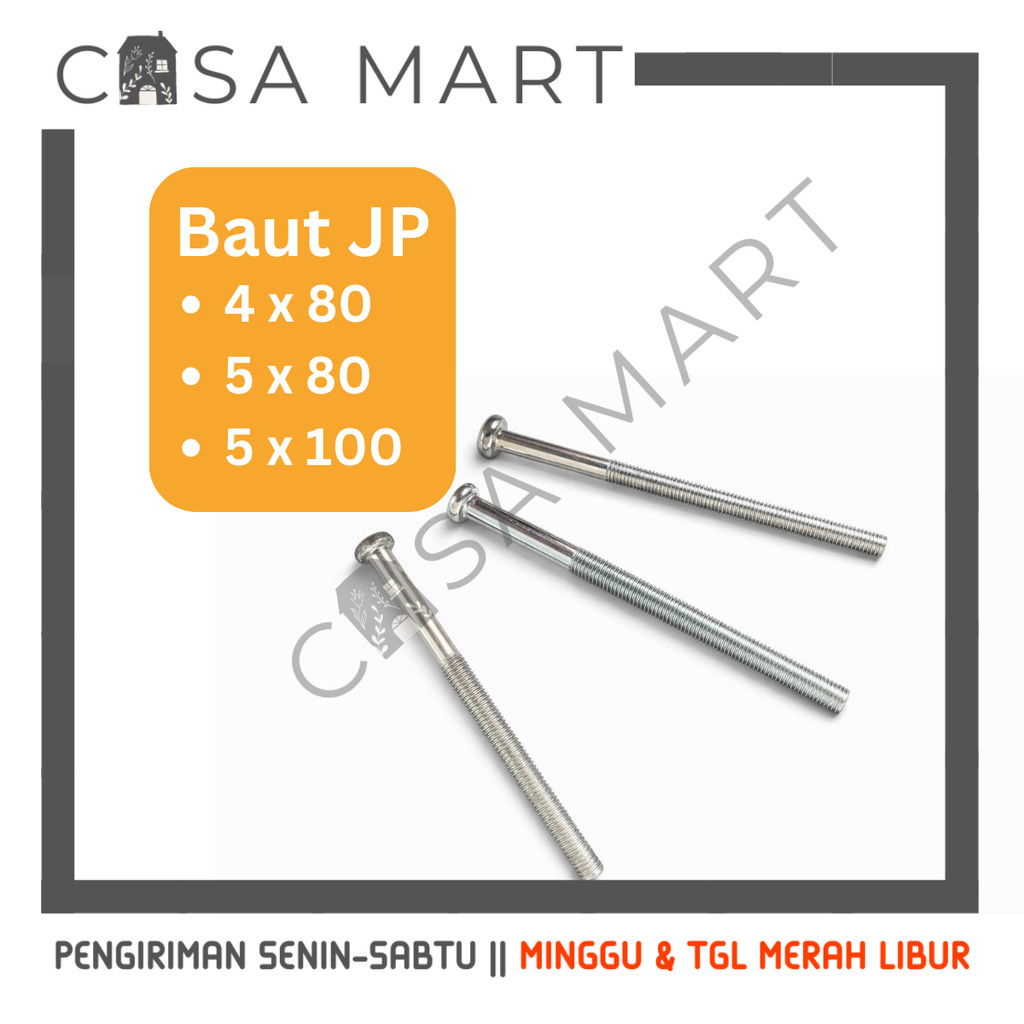CASA MART Baut JP 4x80 5x80 5x100 M4x80 M5x80 M5x100 Baut Mesin Baut Kepala Obeng Plus Kembang Baut 