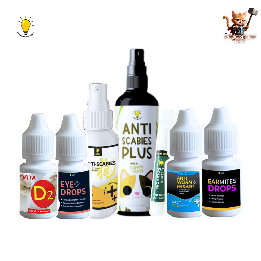 PPC CLEVER SOLUTIONS Obat Tetes Spray Scabies Kucing Anti Jamur Mata Cacing Vita D2 Flu Berat