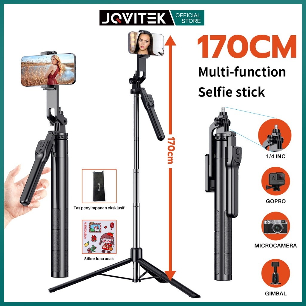 Jqvitek TR13 Tongsis Tripod Bluetooth 170cm Fill light Tongsis Tripod Remote Tongsis hp Bluetooth