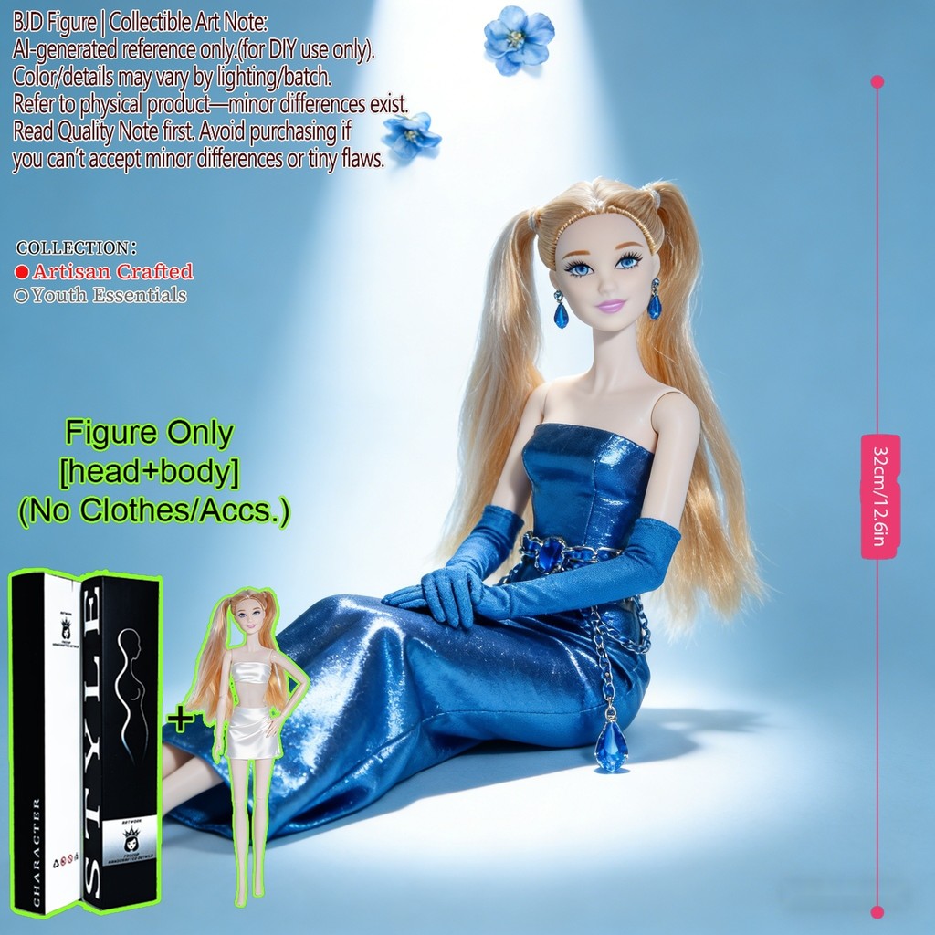 12.6in 1/6 Pro BJD Crafted 12-Joint, Real Skin & Silhouette, SuperModel splay Ornament (No Clothes)