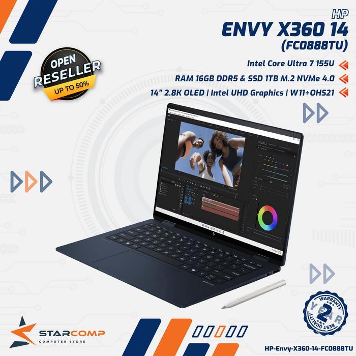 PROMO DISCON CUCI GUDANG Laptop HP Envy X360 14-FC0888TU Intel Core Ultra 7 155U 16GB 1TB 14" 2.8K O