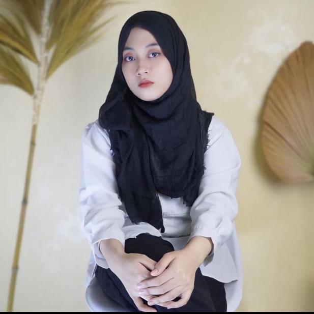 MeiChen PASHMINA CRINKLE Shawl Jilbab Kusut Lavanya FULL - Hitam
