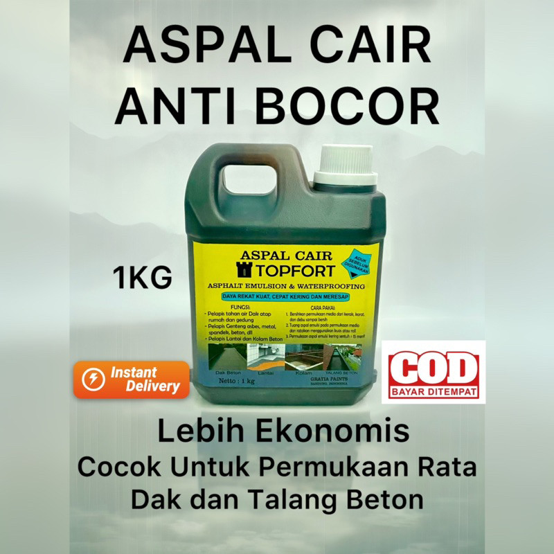 Pelapis Aspal Cair Anti Bocor TOPFORT KUNING Waterproof 1Kg Perekat Kolam Genteng Bocor
