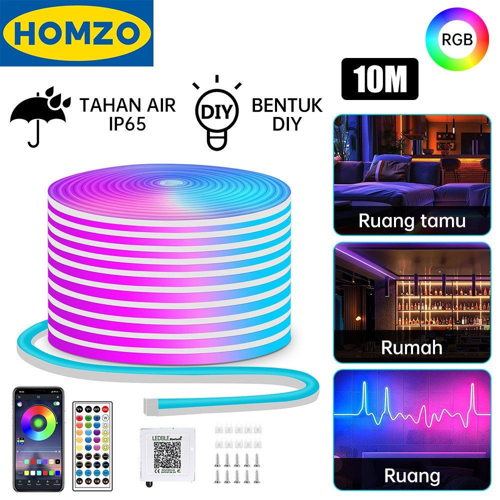 (GONDORUCI) HOMZO - Lampu Neon Flex RGB Running LED 5M 10M Lampu hias Natal METER DC 12V/24V Lampu W