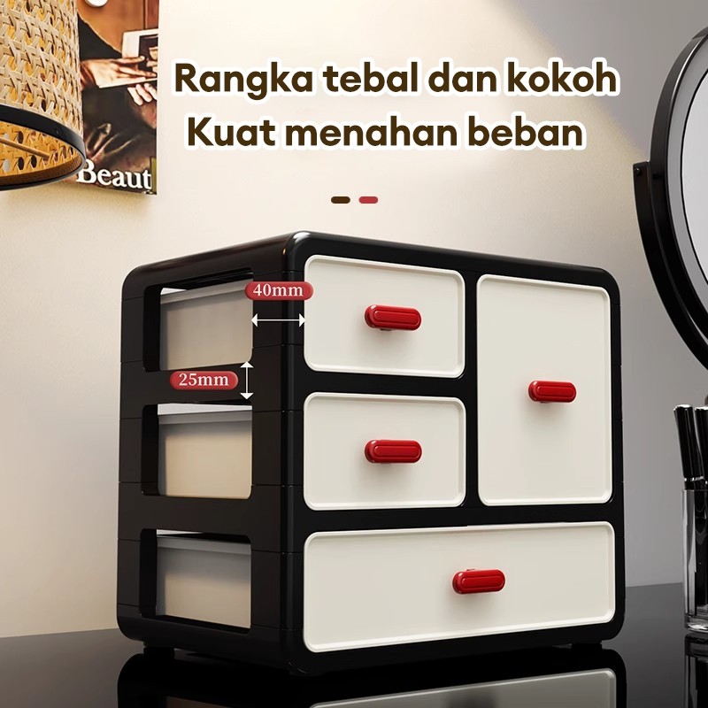 HEINO Kotak Penyimpanan Meja Plastik dengan Laci -Organizer Kosmetik/Barang Kecil