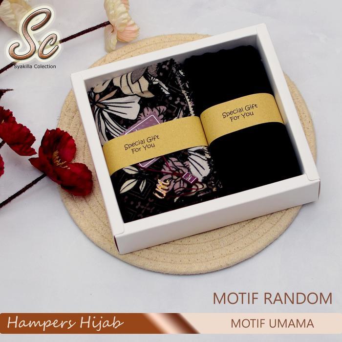 Hampers Hijab Umama Motif | Kado Gift Box Ulang tahun,wedding , guru - Hitam, HAPPY BIRTHDAY