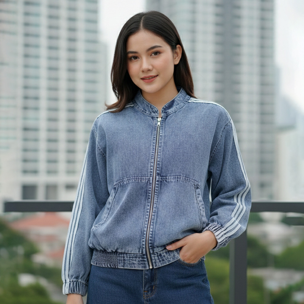 Jaket Wanita Adinda Jeans | Atasan Wanita Basic Lengan Panjang | Blue Denim | Novel Mice Outlet